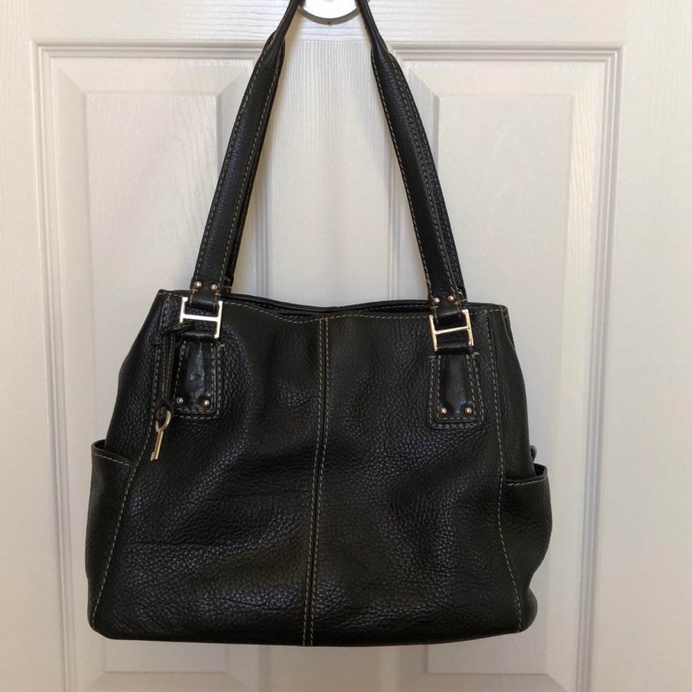 Black soft pebble leather Fossil bag.
